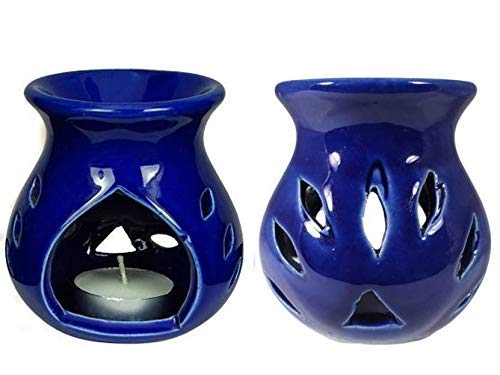 Candle Operated Ceramic Aroma Diffuser Set – Blue Oil Burner with Lavender Fragrance - Image 2