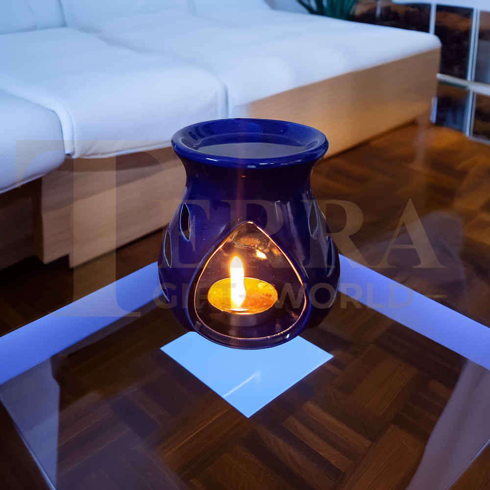Candle Operated Ceramic Aroma Diffuser Set – Blue Oil Burner with Lavender Fragrance - Image 5