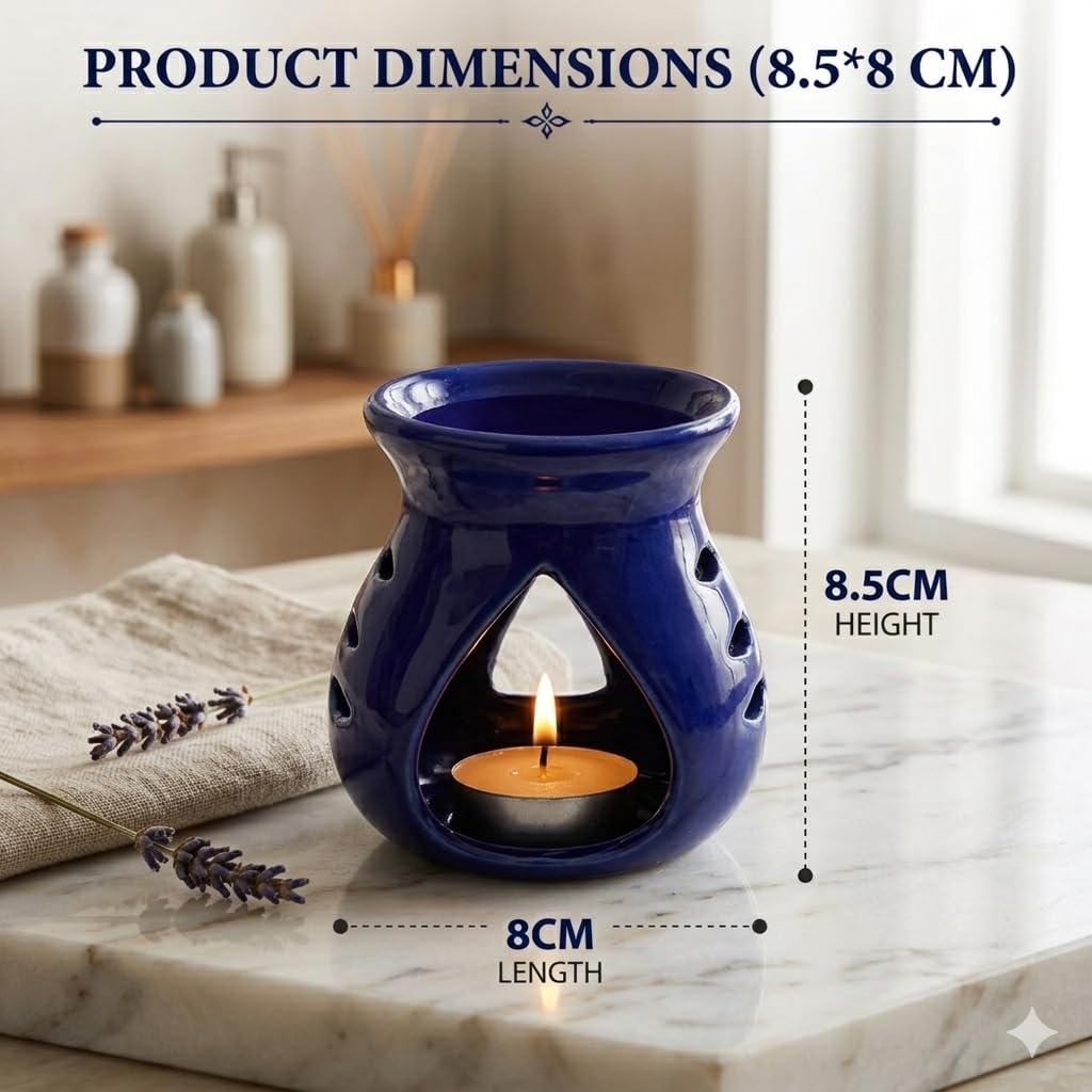 candle operated ceramic aroma diffuser set – blue oil burner with lavender fragrance