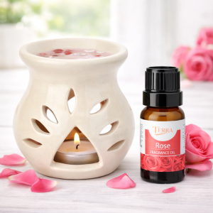 Off-White Ceramic Aroma Diffuser Oil Burner for Home & Relaxation